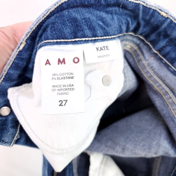 Amo Kate Straight Leg Denim Jeans Size 27 In Mariner Blues Whiskered Mid Rise - Picture 8 of 13